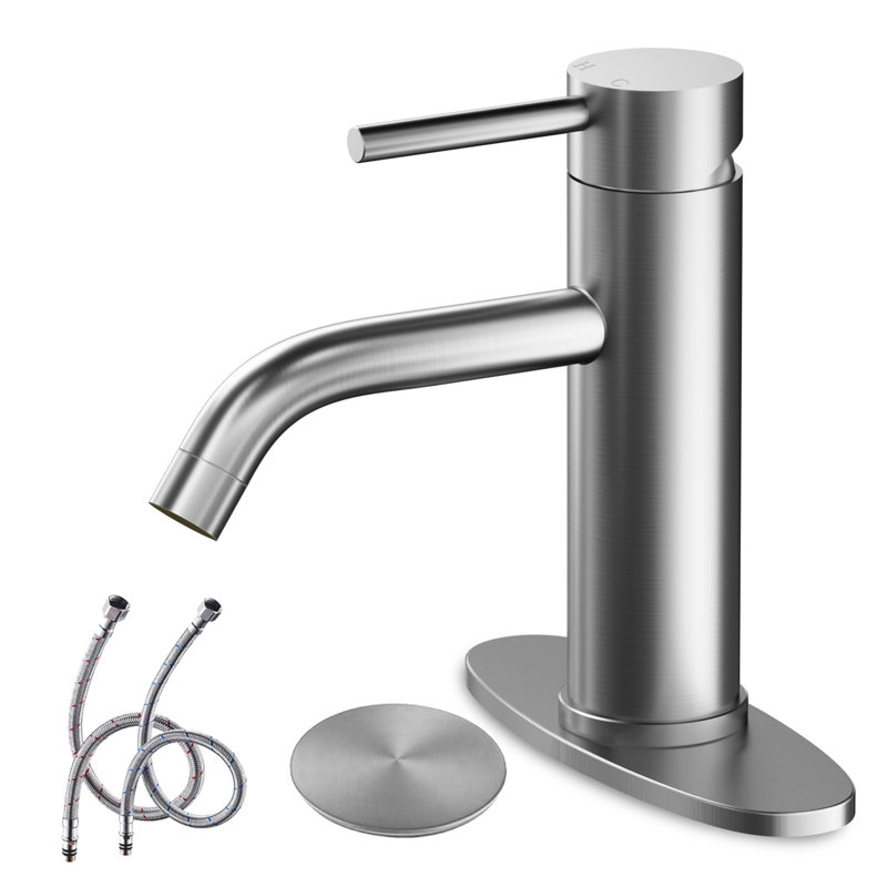 Modern Single-handle Bathroom Faucet with Drain Assembly, Brushed Nickel