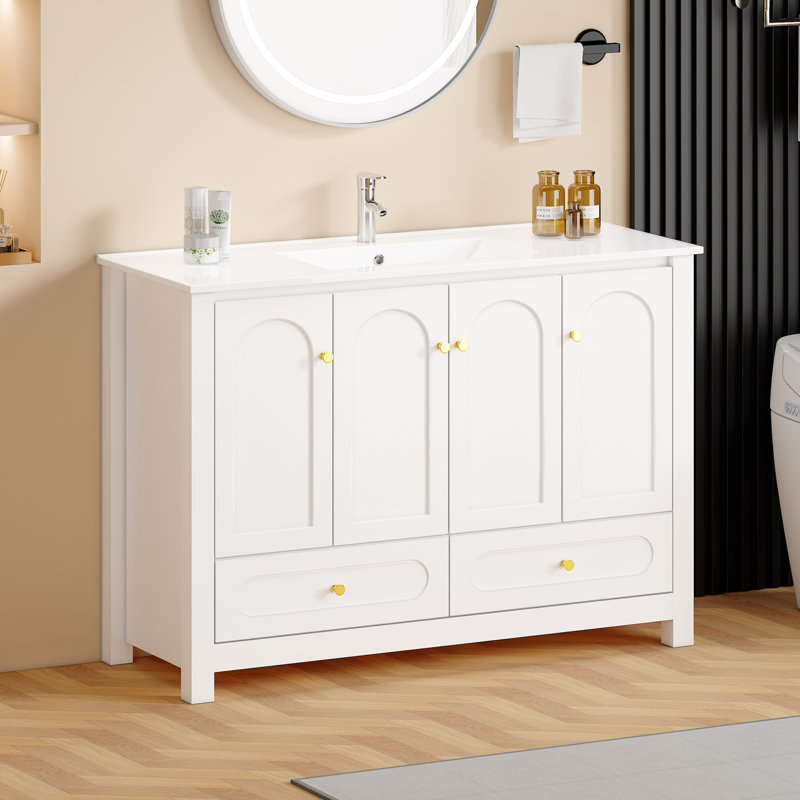 Meuble-lavabo 48 po avec lavabo en céramique, Blanc