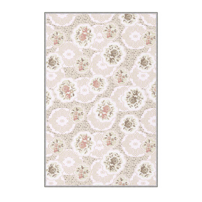 Tapis en polyester vert / beige Anguiano