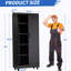 Armoire de rangement de garage robuste avec roulettes verrouillables, 4 tablettes réglables et verrou de sécurité à 3 points pour une organisation sécurisée des outils.