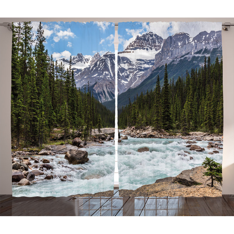 Limestone Creek Landscape Graphic Print Semi-Sheer Rod Pocket Curtain Panels, 54" W x 84" L