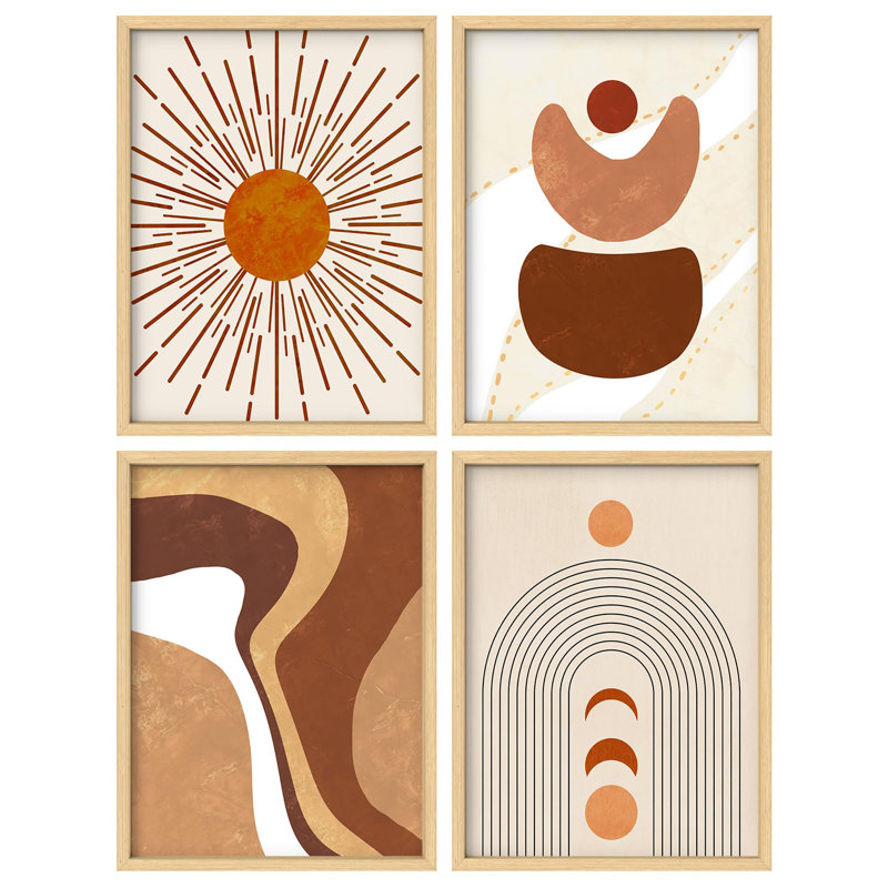 «Brown Mid Century Modern Shape Abstract Artwork Artwork Decor», 4 pièces, Or, H 14 po x l 11 po