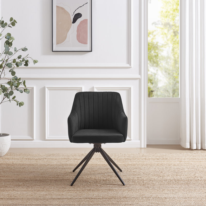 Calley Luxury  Velvet Bucket Tub Swivel Dining And Office Chair With Metal Legs, Black