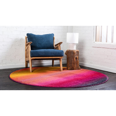 Tapis rayé rose / orange / jaune Eddins