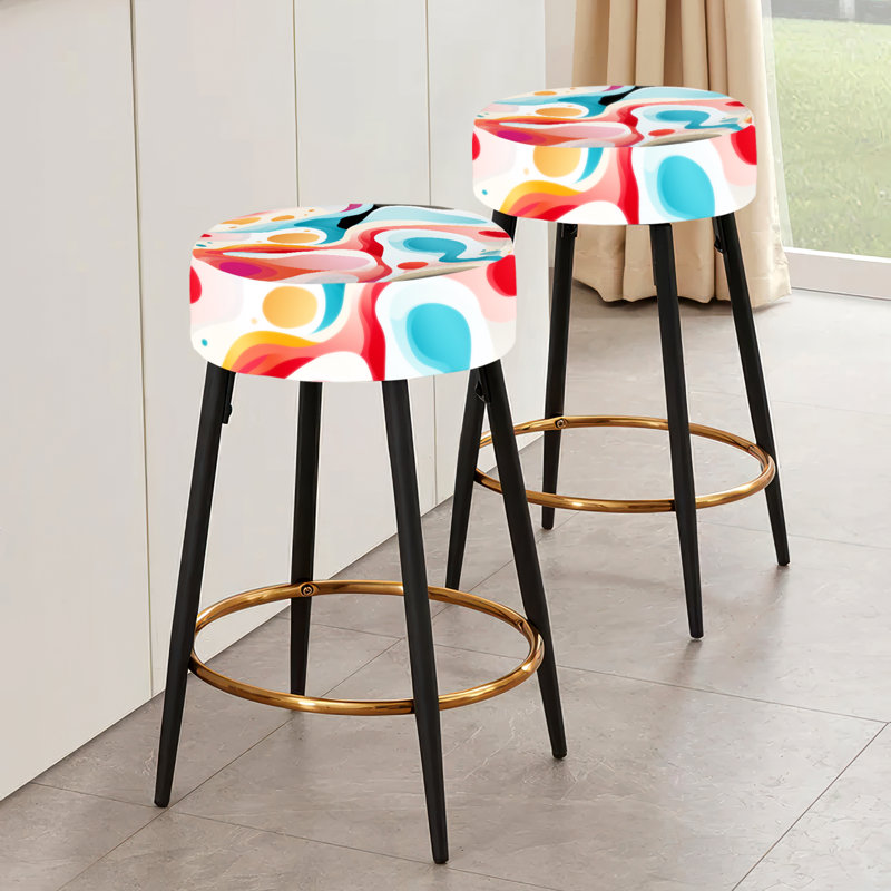 Ensemble de 2 tabourets de bar abstraits multicolores