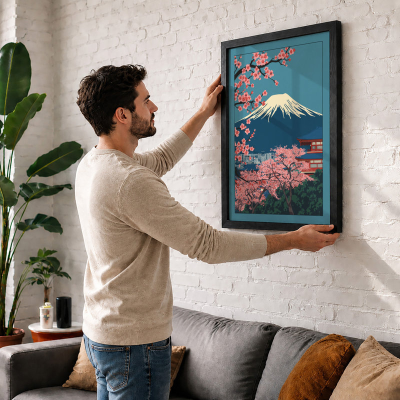 Moonlit Cherry Blossom Japandi - Framed Print, Unframed, A1 - 84.1 x 59.4 cm