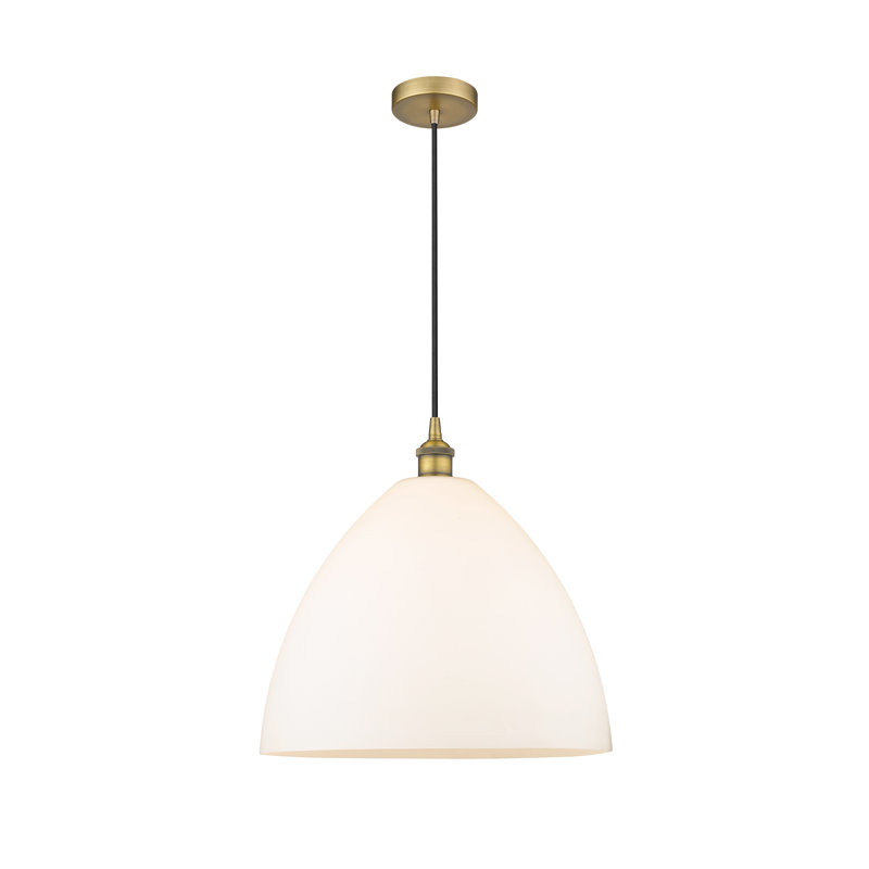Luminaire suspendu en forme de dôme à 1 lumière Bluford, H 17,75 po x l 16 po x P 16 po, Blanc, Laiton brossé