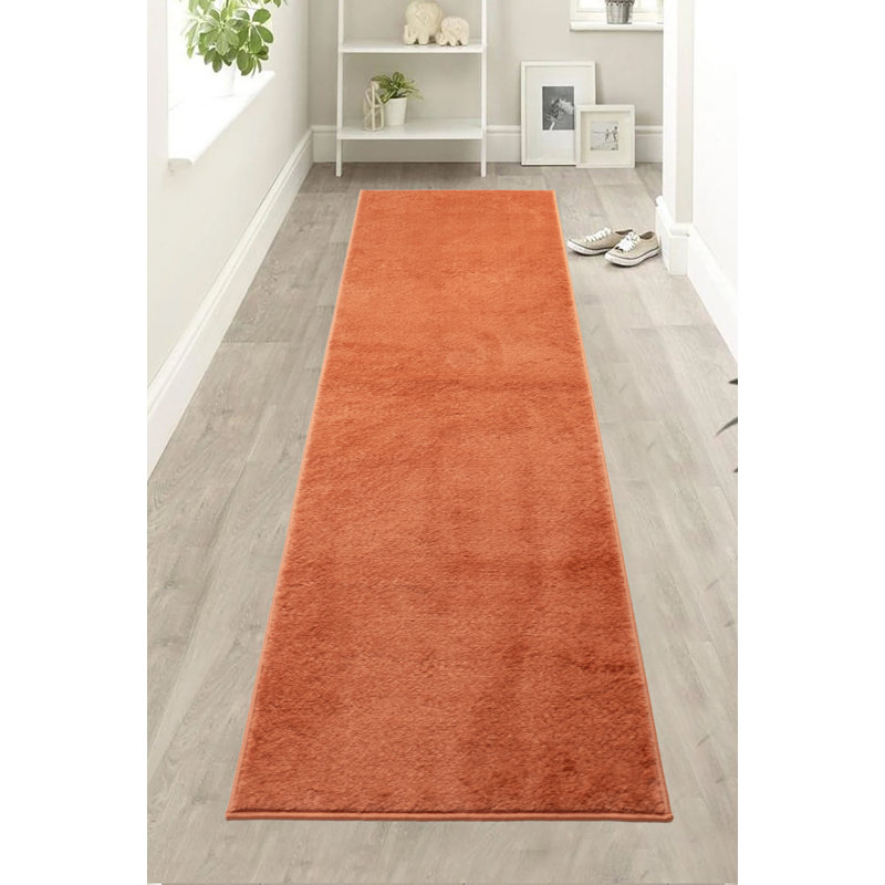 Custom Size Anti-Slip Latex Back Machine Washable Medium Profile Cut Pile Antibacterial Soft Burnt Orange Rug by Feet