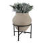 Pot à fleurs rond en terre cuite avec support en métal pour l'intérieur ou le patio extérieur - Décoration de jardin décorative pour le salon - ivoire et noir-116395560