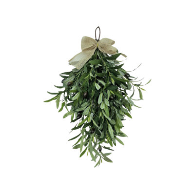 Ornement en forme de goutte d'olivier artificiel de 23,4 po, couronne de verdure artificielle réaliste, décoration florale rustique pour porte d'entrée, mur, intérieur et extérieur à l'année