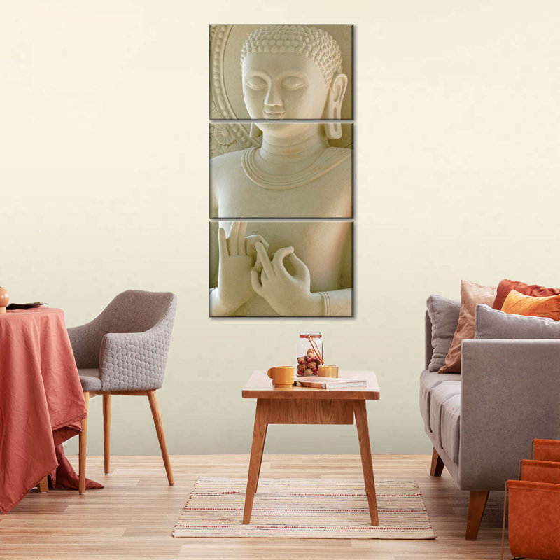 Bouddha calcaire 3 pièces, H 27 po x l 12 po x P 1 po