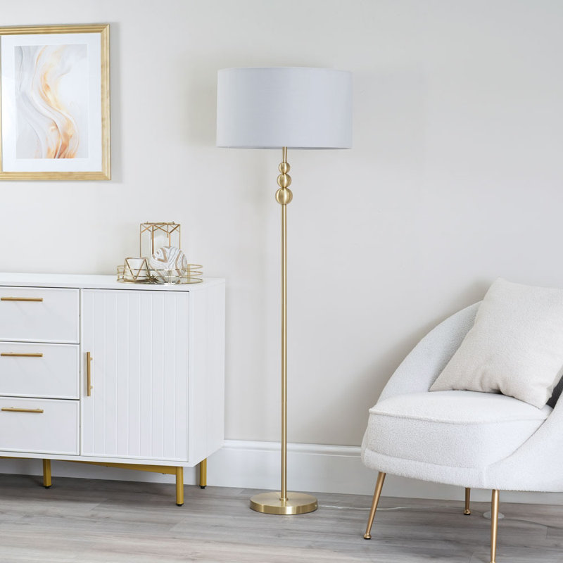 Randalia 145cm Traditional Floor Lamp, Brushed Gold, Grey