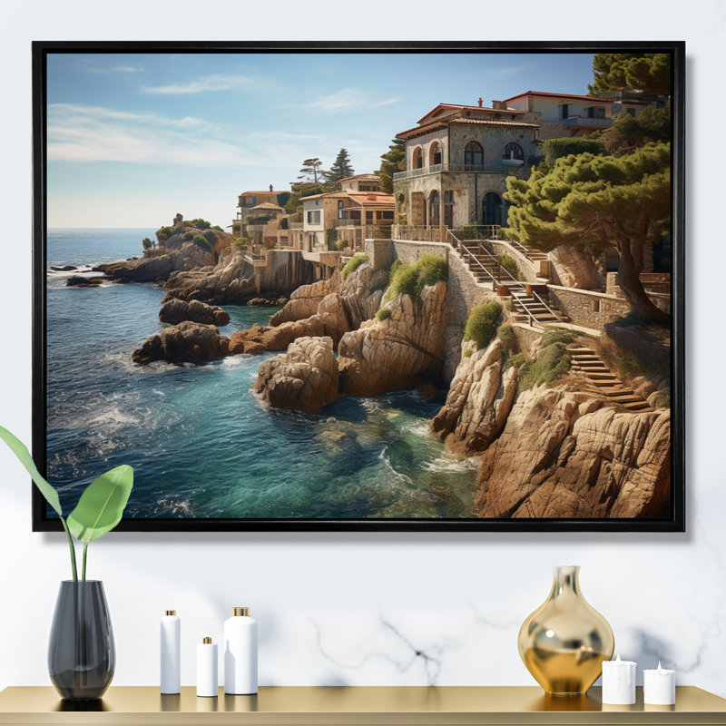 Espagne, Méditerranée, sérénité II sur toile, Cadre flottant noir, H 24 po x l 32 po x P 1 po