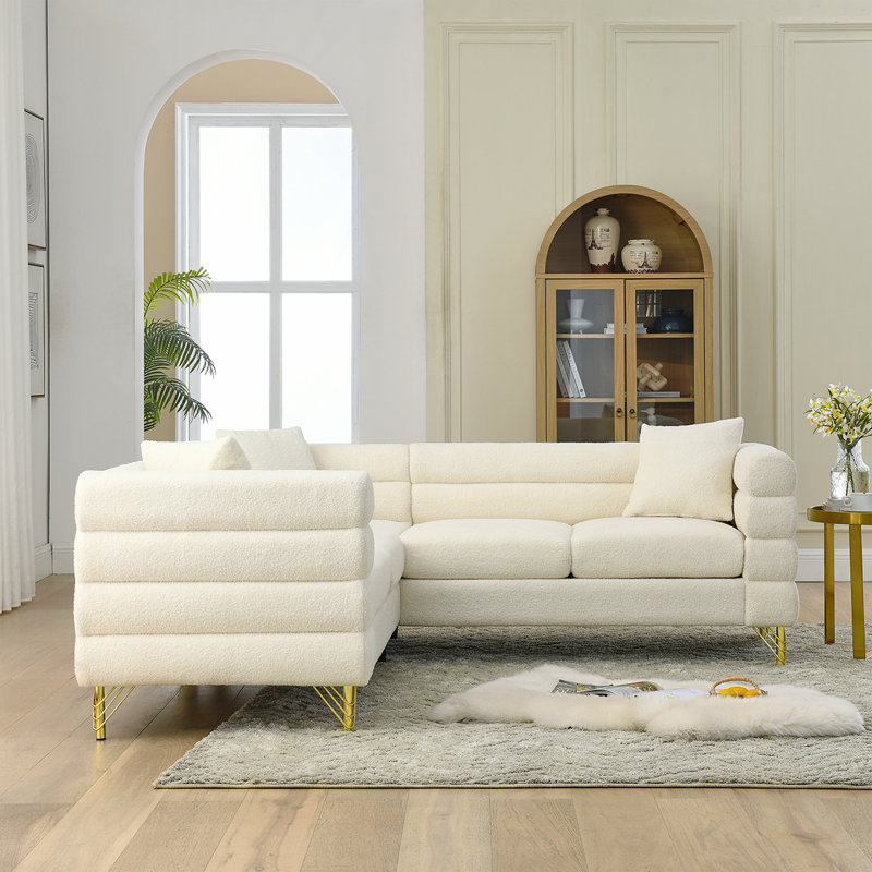 Canapé modulaire en L à 5 places avec coussins 81,5 po Cioffred, Doublon blanc