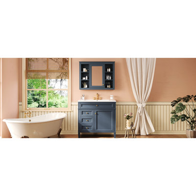 Meuble-lavabo simple 36 po avec armoire à miroir 36 po, style rectangulaire, 4 tiroirs, portes à fermeture douce pour la pharmacie et l'évier Essentials, design, 2 portes, lavabo pré-percé à trois trous