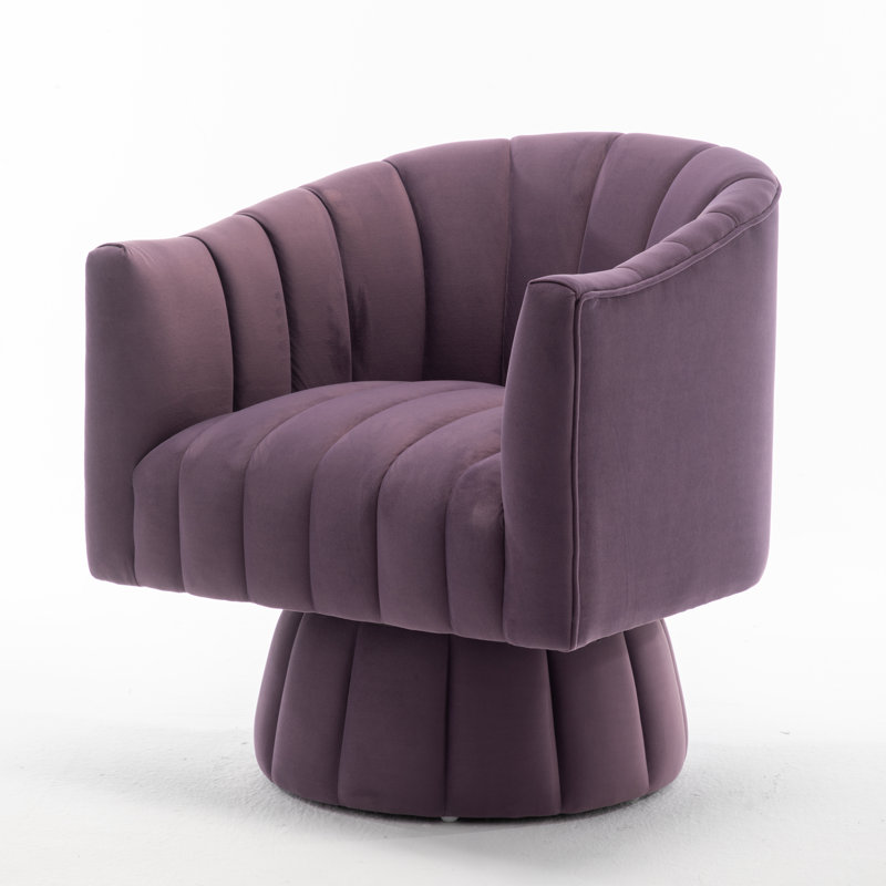 Murrow Upholstered Swivel Barrel Chair, Purple Velvet