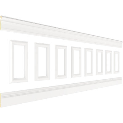 94 1/2"L (Adjustable 32"H to 36"H) Ashford Square Panel Traditional Wainscot Paneling Kit