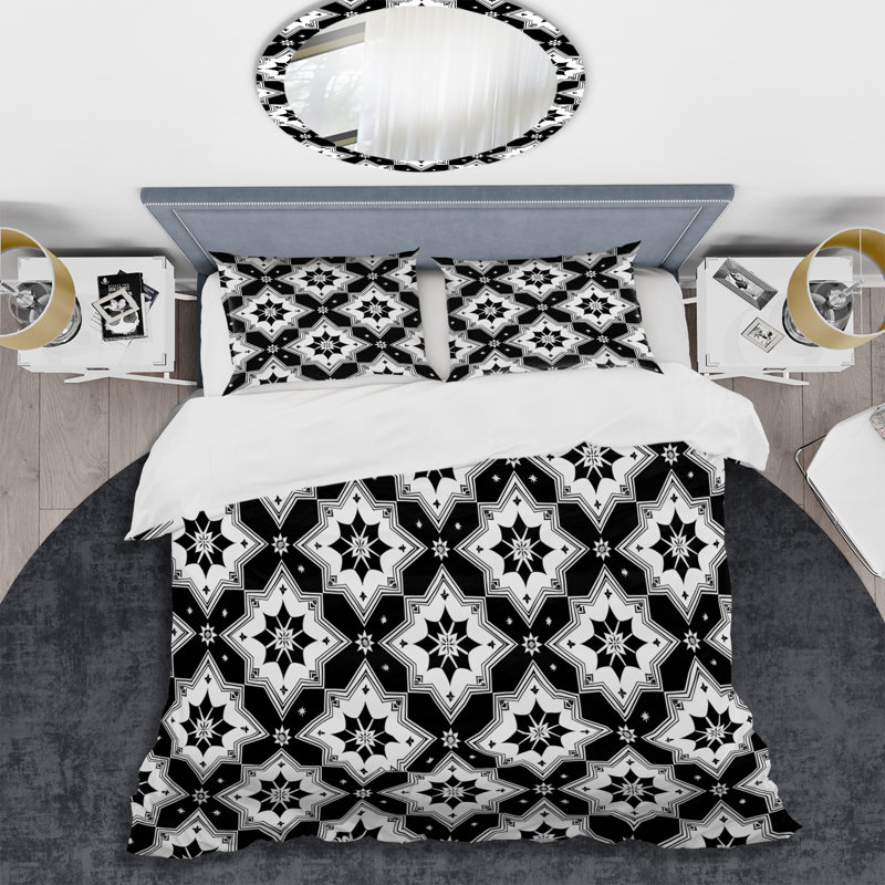 Ensemble de housse de couette moderne noir et blanc Modern Stars III, Housse de couette très grand et 2 très grandes t
