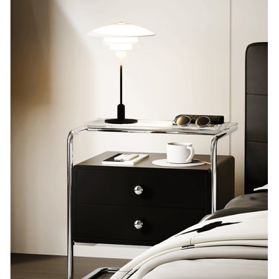 Table de chevet moderne et simple en acier inoxydable noir