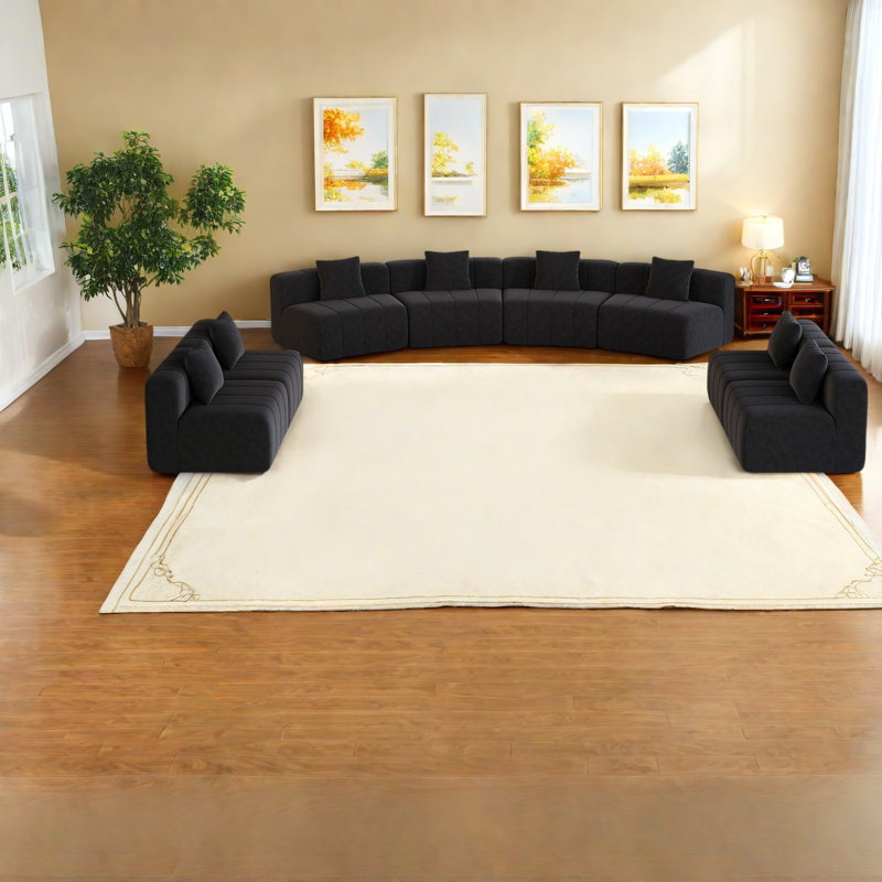 Canapé modulaire moderne en chenille, conception symétrique incurvée, confort à la maison, Black