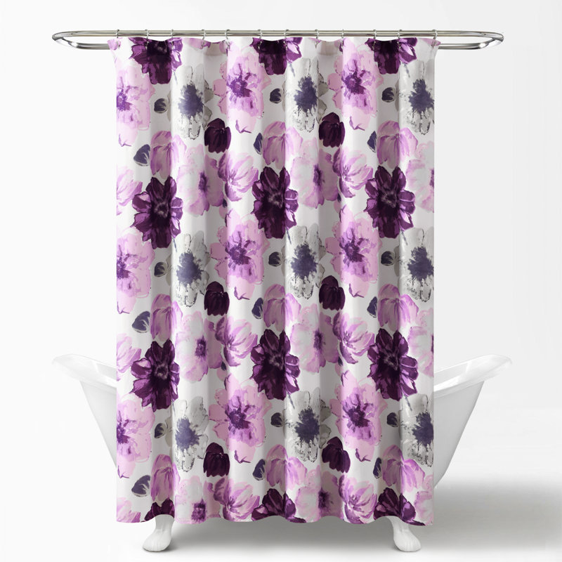 Leah Floral Purple and Gray Polyester Shower Curtain 72" x 72"