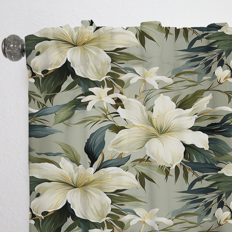 Neutral Zen Tropical Pattern - Floral Curtain - Velvet Room Darkening - 1 panel, 52" W x 90" L