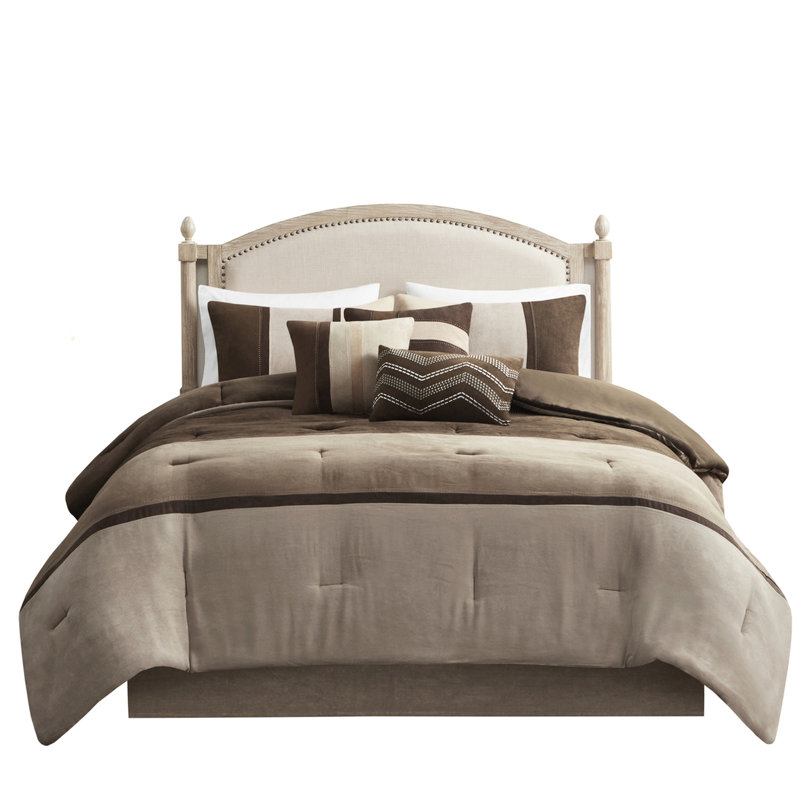 Literie en faux suède, édredon brun, 7 pièces, taies décoratives, taies décoratives, jupe de lit, édredon brun lavable à la machine pour très grand lit, suède, surpiqûres, doux décoratif