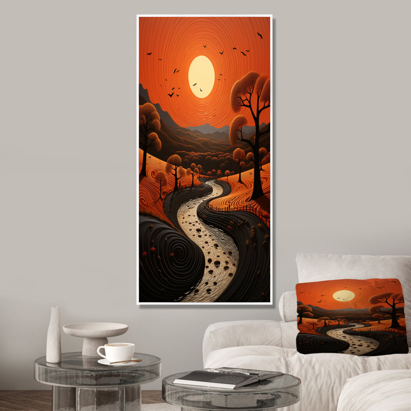 Coucher de soleil africain sur le chemin de l'inconnu - Art mural africain, Cadre flottant blanc