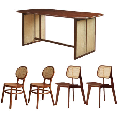 Retro Beauty Ssh Wood Rattan Dining Table Set