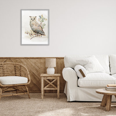 Hibou de forêt avec giclée encadrée de feuillage, design par CAD Designs