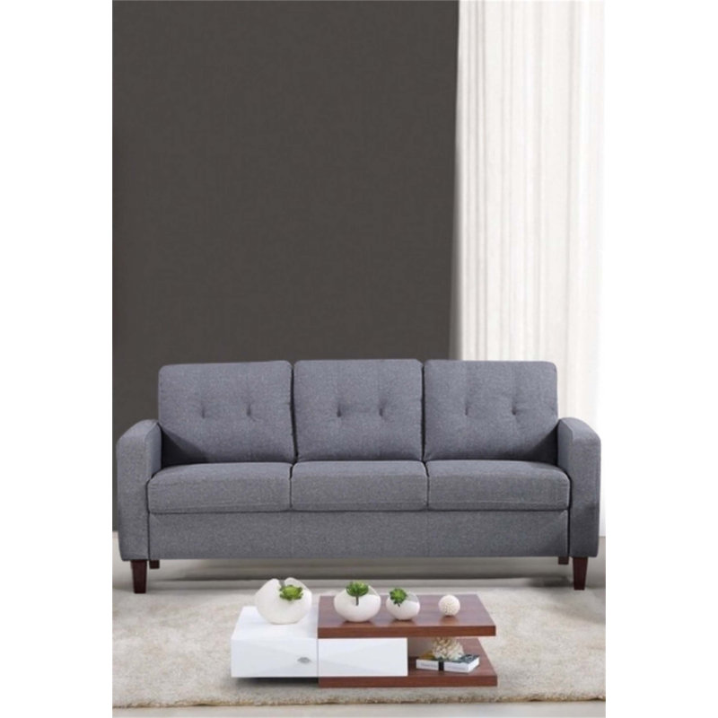 Piped Trim Square Arm Button Tufted Upholstered Accent Chair, Polyester Fabric Single Sofa Chair for Living Room, Brown