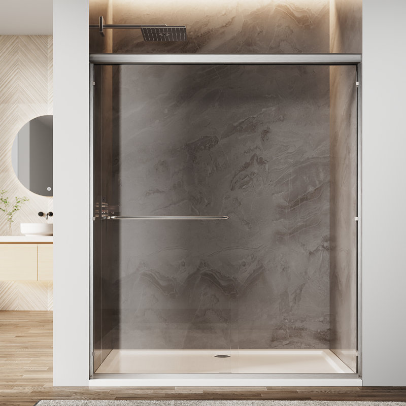60" X 72" Double Sliding Doors with Double-handle towel rack and 1/4" Tempered Glass, Brushed Nickel, Brushed Nickel