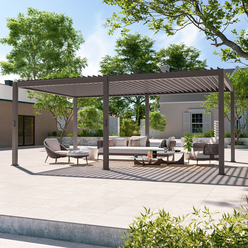 Pergola à persiennes en aluminium avec auvent, Large abri de garage de 12 x 20 pi