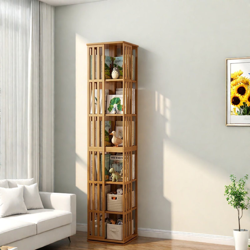 Bibliothèques rotatives, rangement compact en bois de bambou à 6 niveaux pour la maison