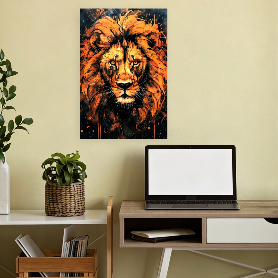 Majestic Fiery Lion Abstract Contemporary Wall Art Print