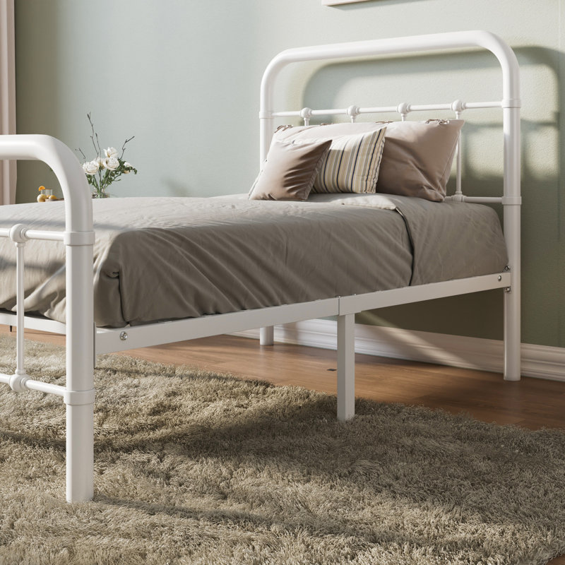 Base de lit plateforme en métal Kawamoto au design moderne et élégant, Blanc, Twin