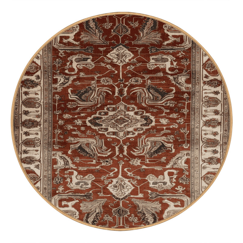 Tapis brun lavable à la machine, Rond 5 pi