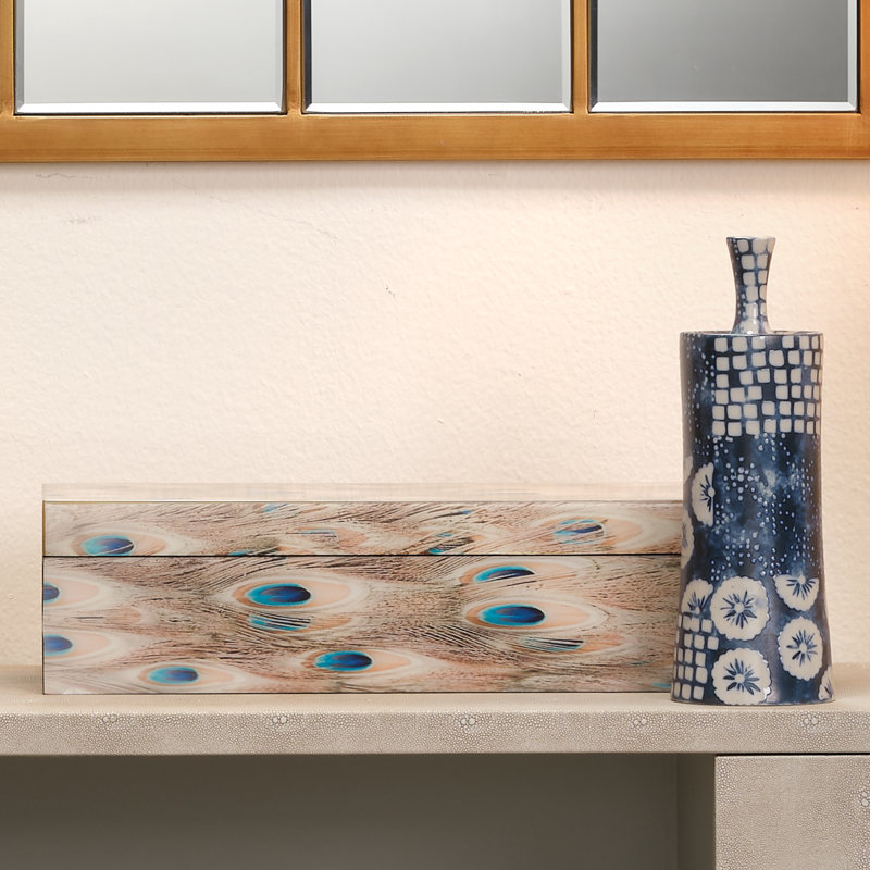 Handmade Peacock Patterned Wooden Lidded Storage Box
