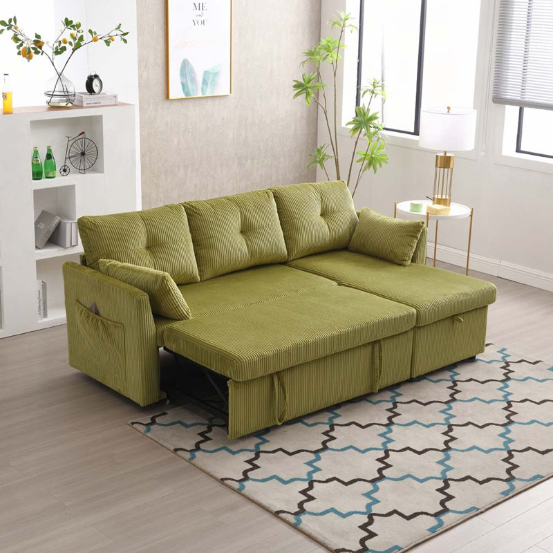 Canapé-lit modulaire en velours côtelé avec rangement Corduroy, Olive
