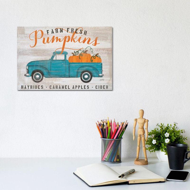 Blue Truck Pumpkin Patch 1 Piece Wrapped Canvas Wall Art, 20.32 cm H x 30.48 cm W