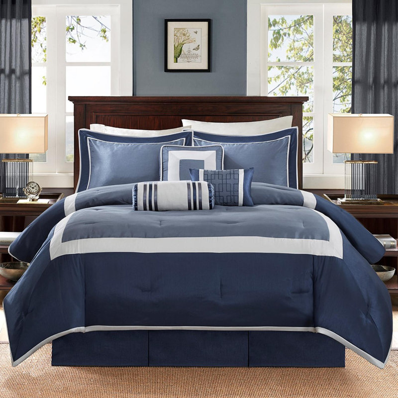 Polyester Comforter 7 Piece Set, Navy, California King Comforter + 6 Additional Pieces
