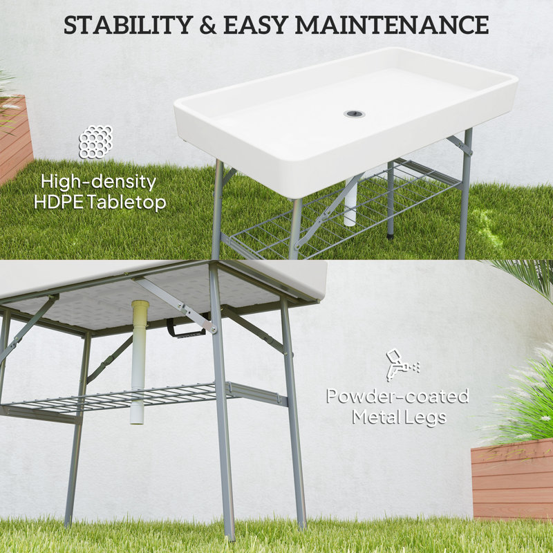 Refroidisseur de table d'extérieur, table de glacière pliante, Blanc