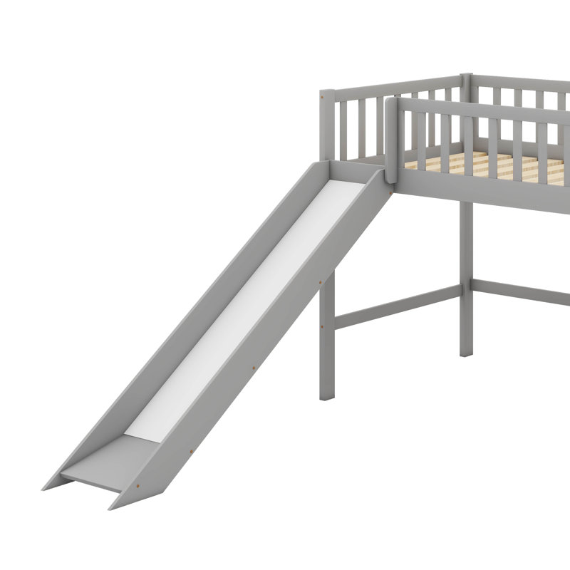 Aracelli Low Loft Bed With Ladder And Slide, Full, Gray