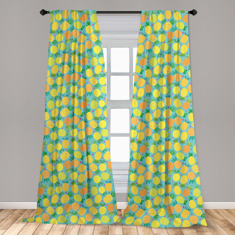 Pineapple Print Multicolor Polyester Rod Pocket Curtain Panels
