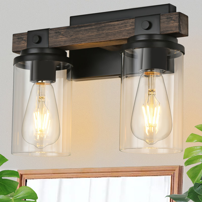 Edgware Dimmable Wooden Bathroom Vanity Light with Clear Glass Shade, 2