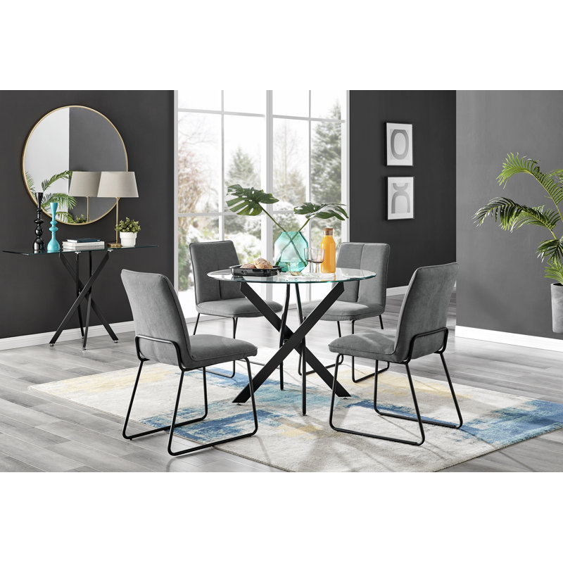 Ensemble de 4 petites tables de salle à manger Tierra, Table en verre avec chaises gris foncé