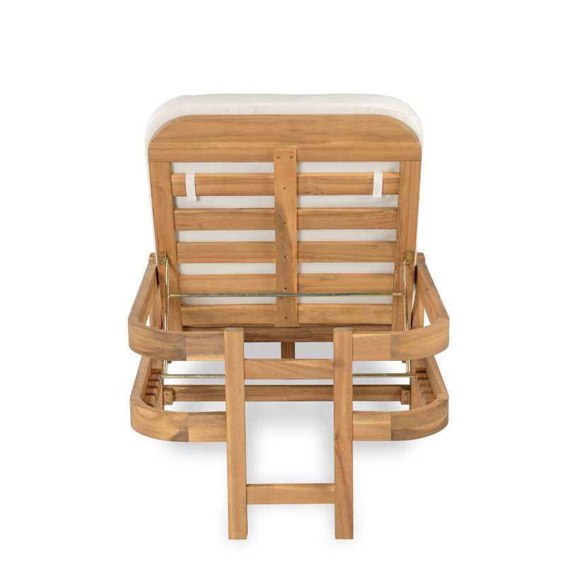 Cade Patio Acacia Wood Chaise Lounge With Adjustable Backrest, Cream, 2