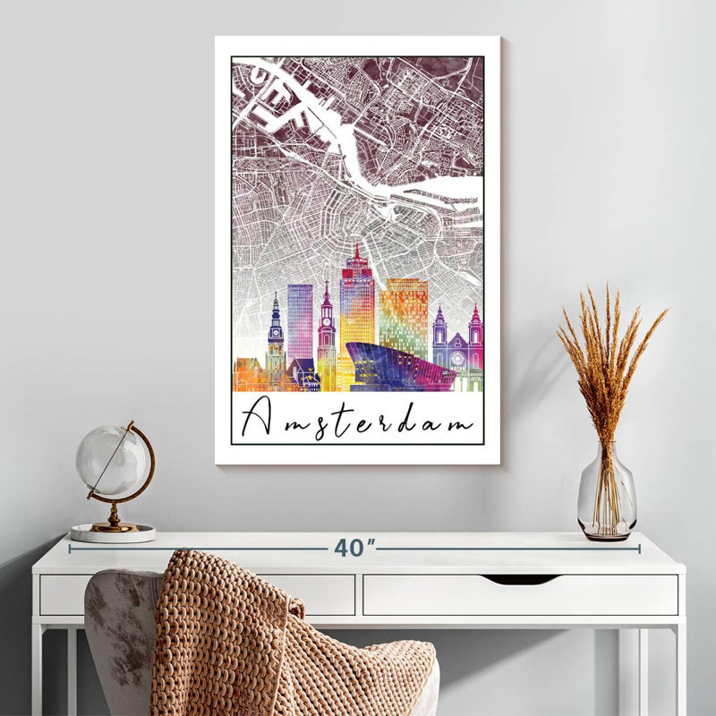 Carte de la ville de Aliaz Amsterdam, H 30 po x l 20 po
