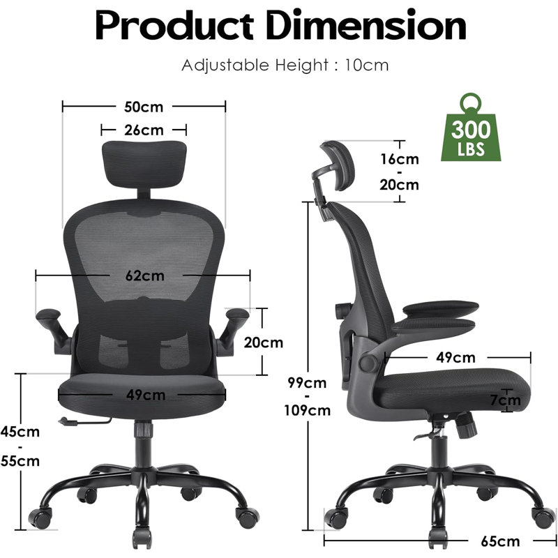 Eleonor Mesh Office Chair with Headrest, Black/Black