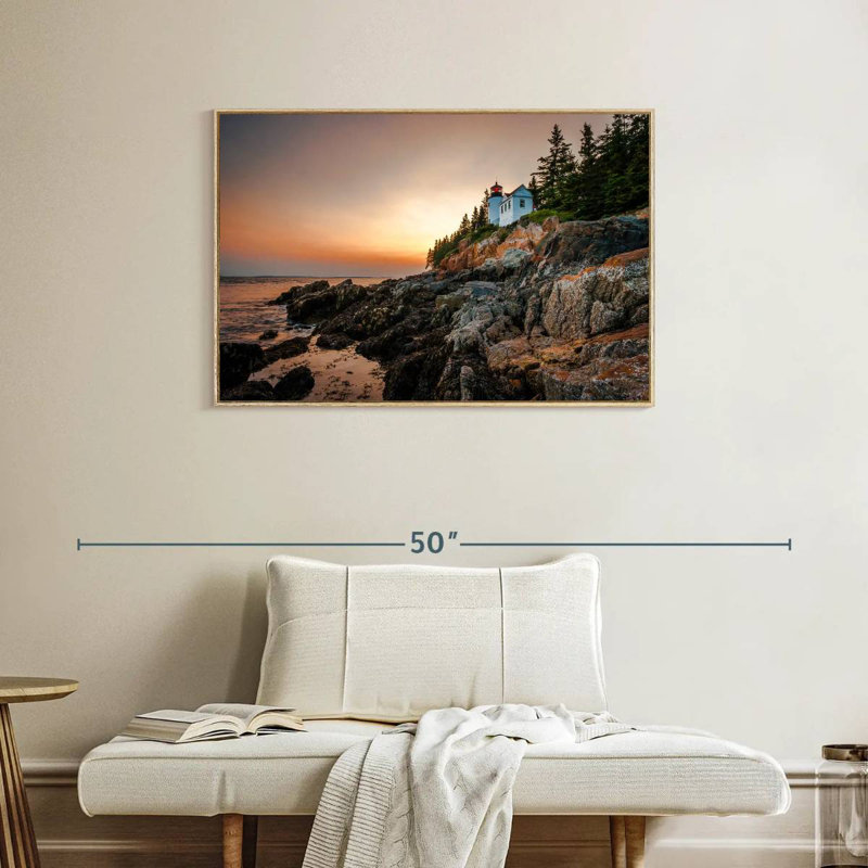Phare de Bass Harbor, Cadre flottant en bois naturel, 37 po x 25 po